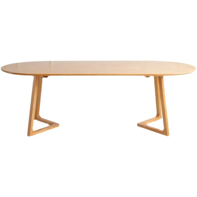 Modern Simple Solid Wood Table for Restaurant Oval Table with Double Pedestal