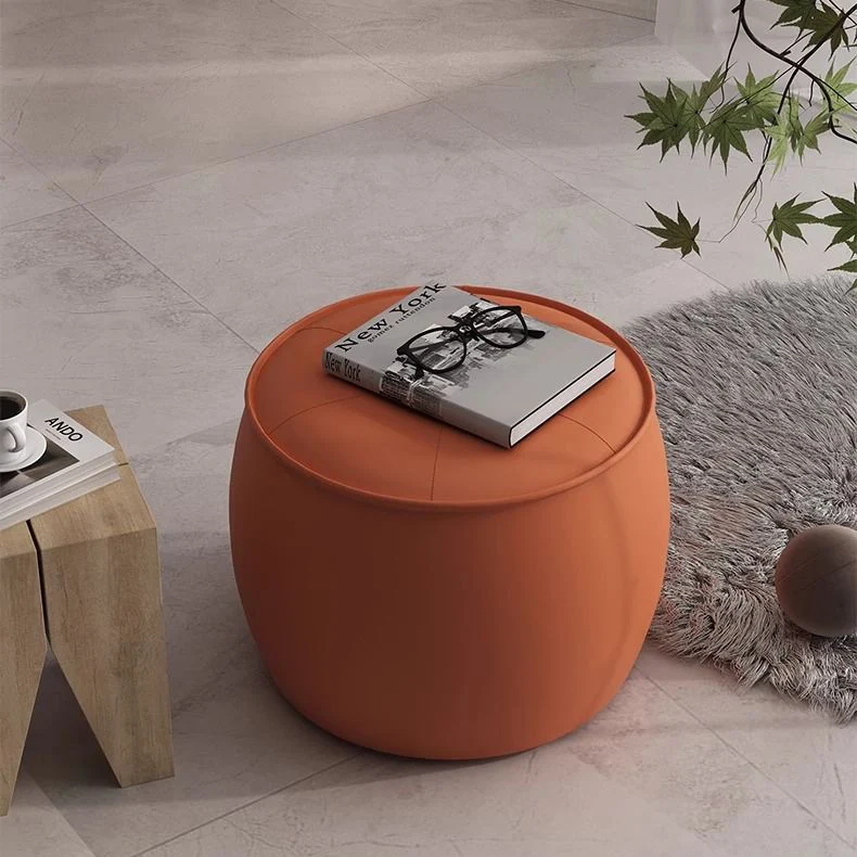 Contemporary Nordic Cylinder Microfiber Leather Pine Footstool Armless For Living Room