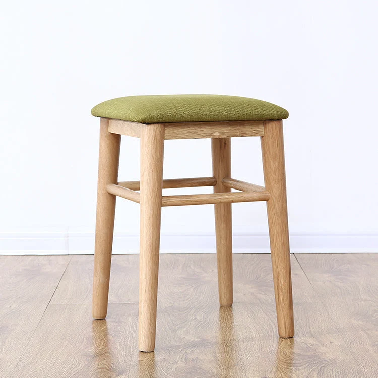 Modern Minimalist Square Oak Wood Fabric Low Stool Footrest For Living Room