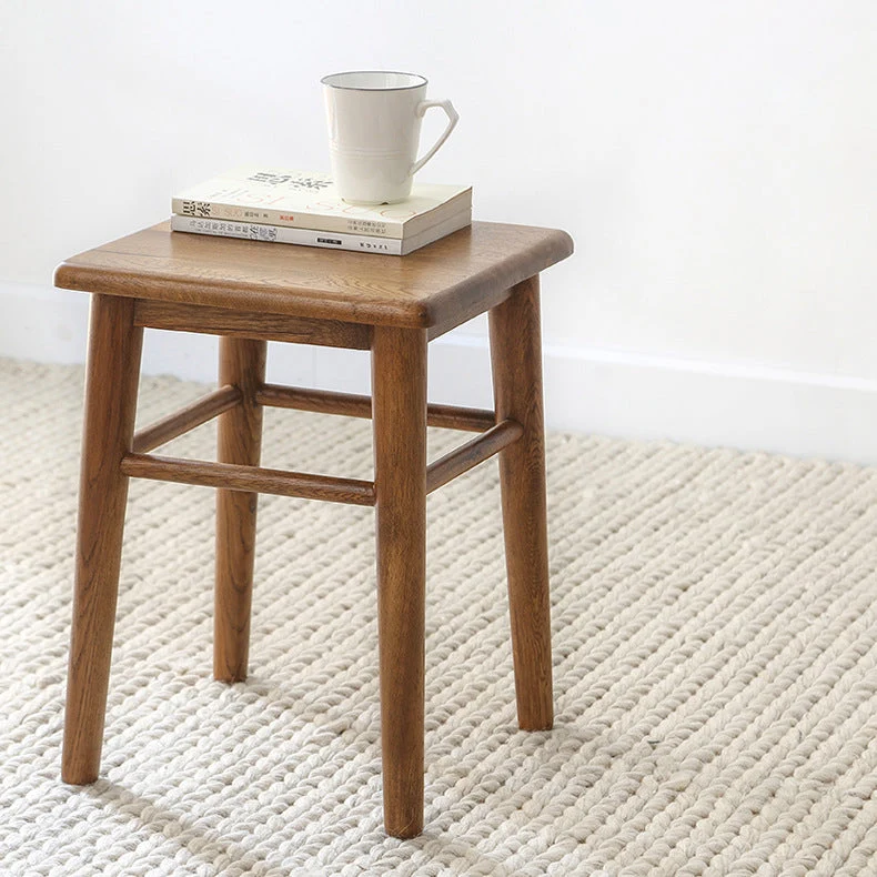 Modern Minimalist Square Oak Wood Fabric Low Stool Footrest For Living Room