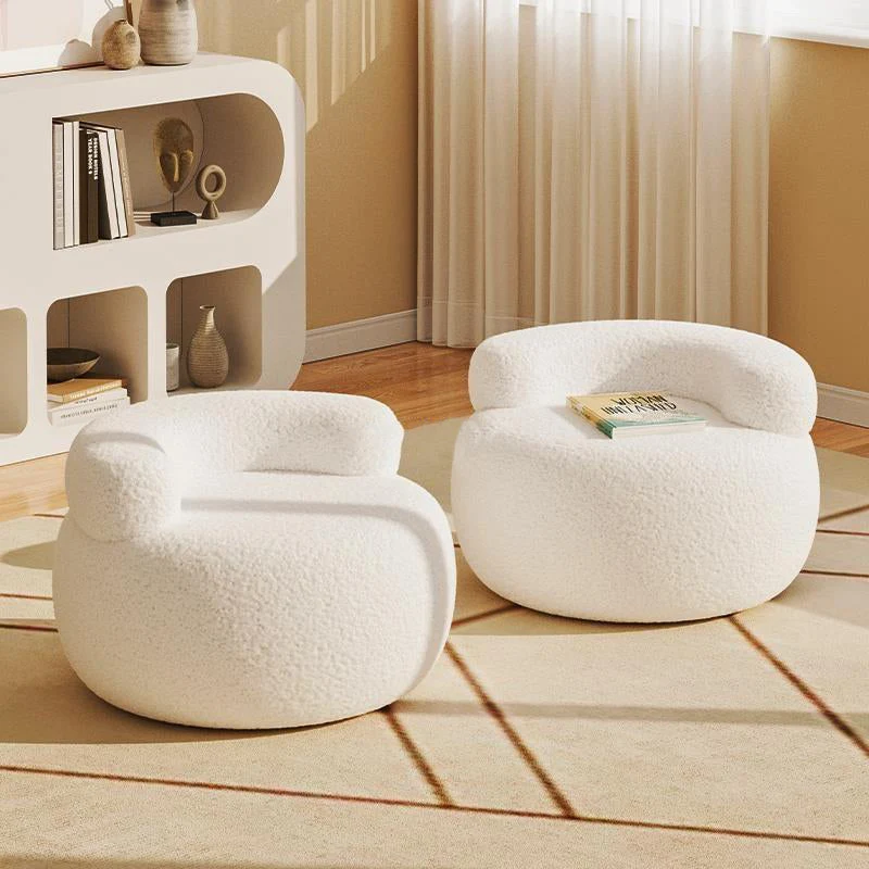 Modern Simplicity Cream Sherpa Fabric Solid Wood Low Stool Backrest Armless For Living Room