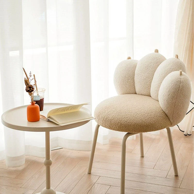 Contemporary Creative Cat's Paw Sherpa Fabric Iron Vanity Stool Backrest For Bedroom