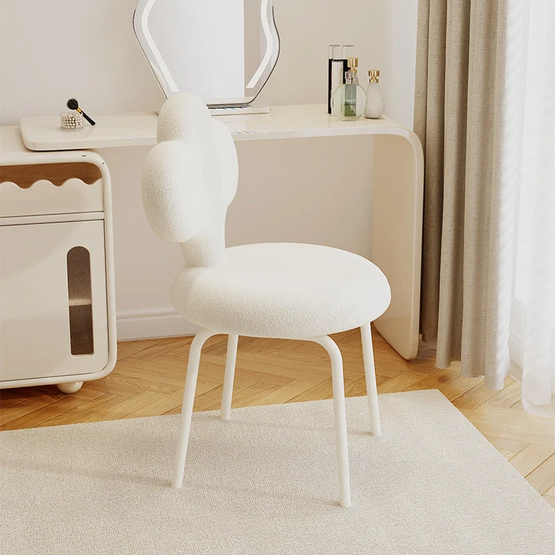 Contemporary Creative Cloud Shape Sherpa Fabric Upholstered Swivel Vanity Stool Backrest For Bedroom