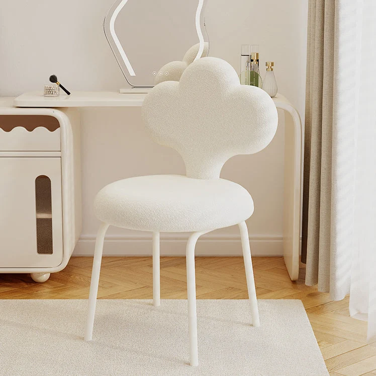 Contemporary Creative Cloud Shape Sherpa Fabric Upholstered Swivel Vanity Stool Backrest For Bedroom