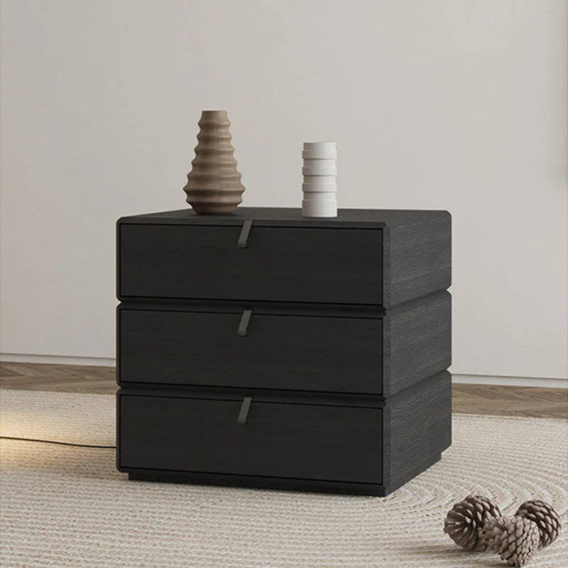 Contemporary Nordic Rectangular Pine Plywood Rotatable Nightstand 3-Drawer For Bedroom