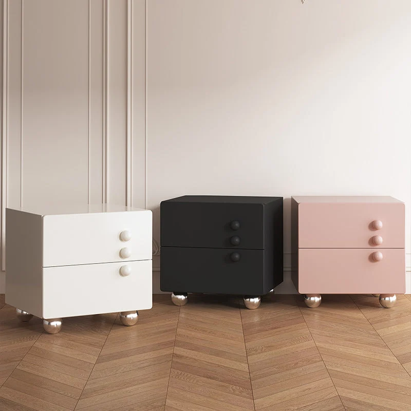 Contemporary Creative Rectangular MDF Stainless Steel Nightstand 2-Drawer For Bedroom