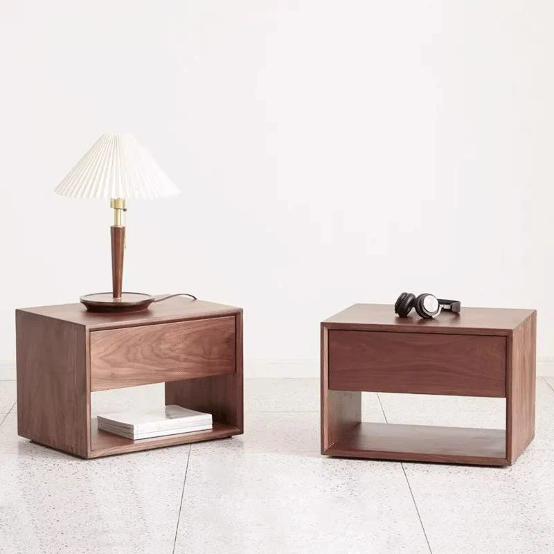 Contemporary Nordic Rectangular Pine Wood Nightstand 1-Drawer For Bedroom