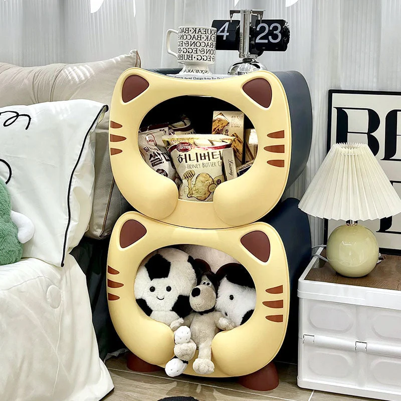 Contemporary Creative Kids Round Cat PP Storage Nightstand For Bedroom