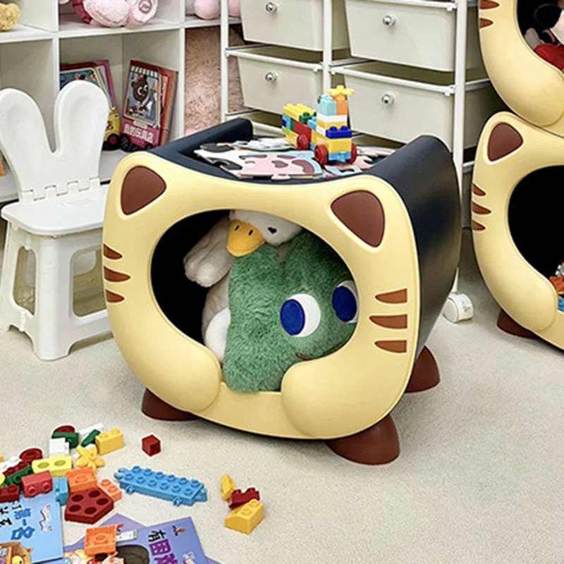 Contemporary Creative Kids Round Cat PP Storage Nightstand For Bedroom