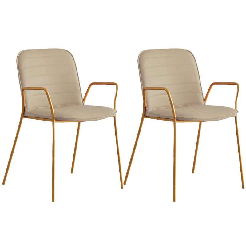 Glam Style Faux Leather Chair Arm Side Chairs with Metal Legs for Home Use