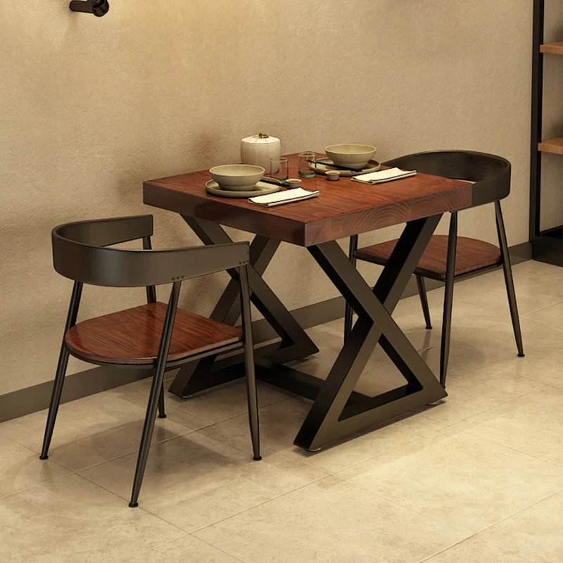 Square Wooden Dining Table Industrial Brown Top Table with Black Frame