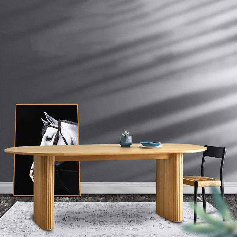 Modern Dinning Table Oval Solid Wood Furniture with Double Pedestal for Coffee