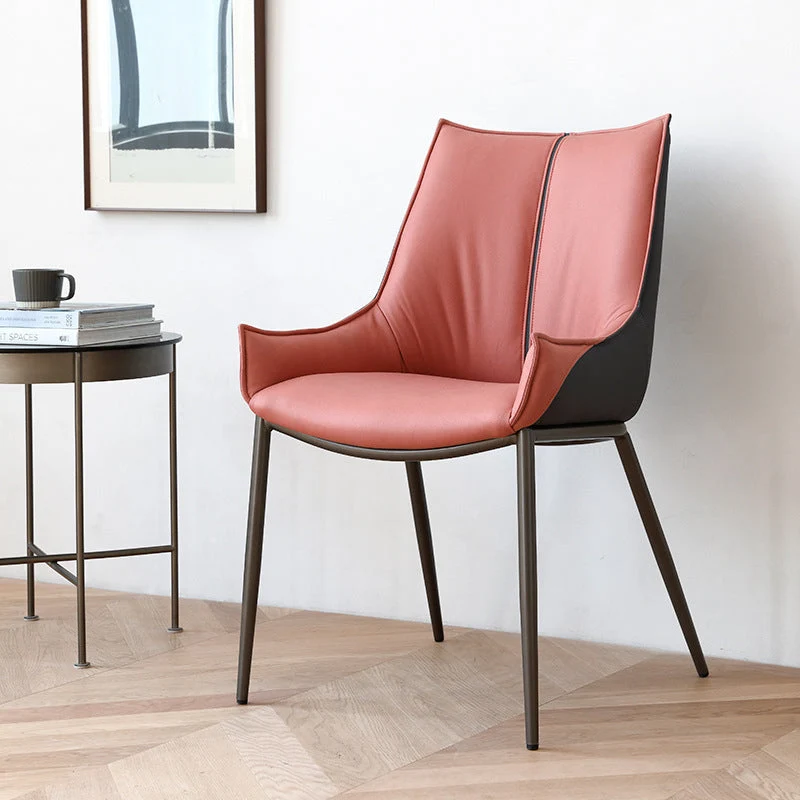 Contemporary Faux Leather Dining Chairs Arm Side Chairs with Metal Legs for Kitchen