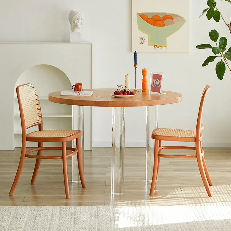 Round Dining Table Modern Wood Color Fixed Table of Solid Wood