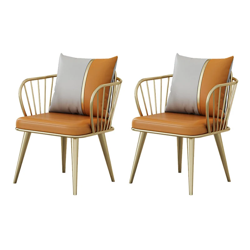 Glam Upholstered Dining Chairs Windsor Back Arm Chairs in Orange