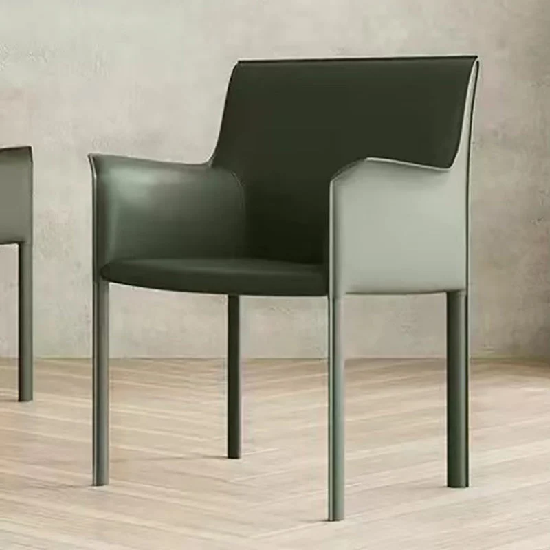 Modern Style Arm Chair Leather Solid Back Dining Chair for Home Use