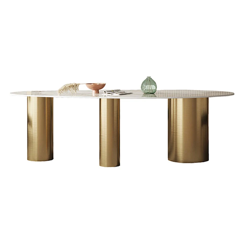 Luxury Sintered Stone Top Dining Table Oval White Table with 3 Legs for Restaurant