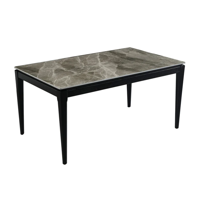 Modern Style Dining Table Sintered Stone Rectangle Table with Wooden Legs