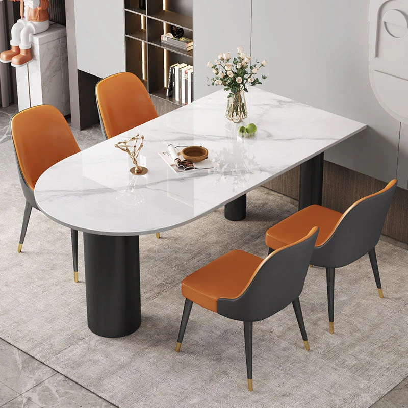 Modern White and Black Dinner Table Stone Top Tripod Base Dining Table