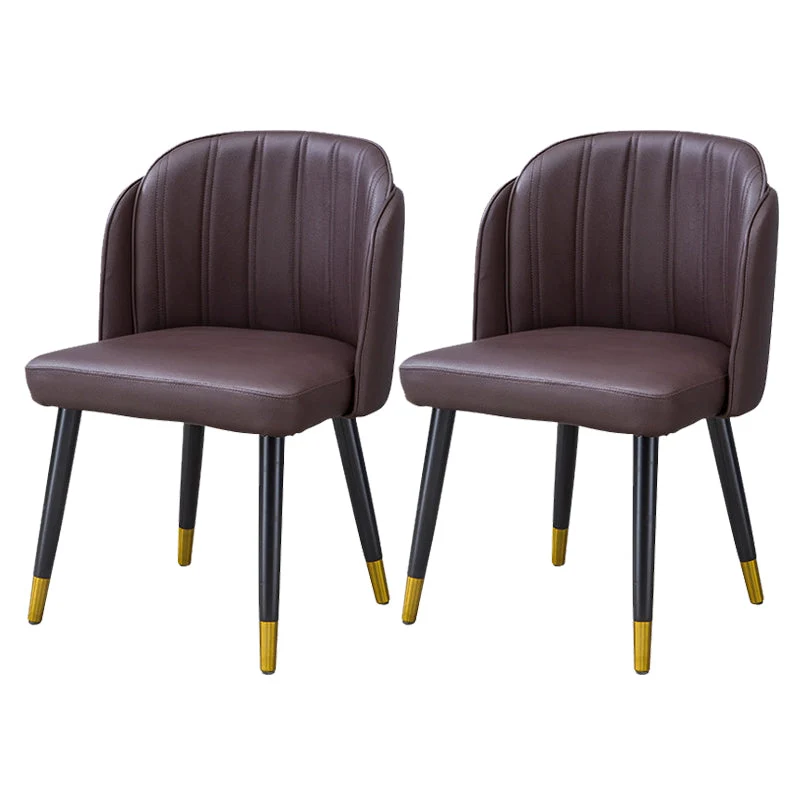 Glam Arm Dining Chairs Faux Leather Side Chairs with Metal Legs