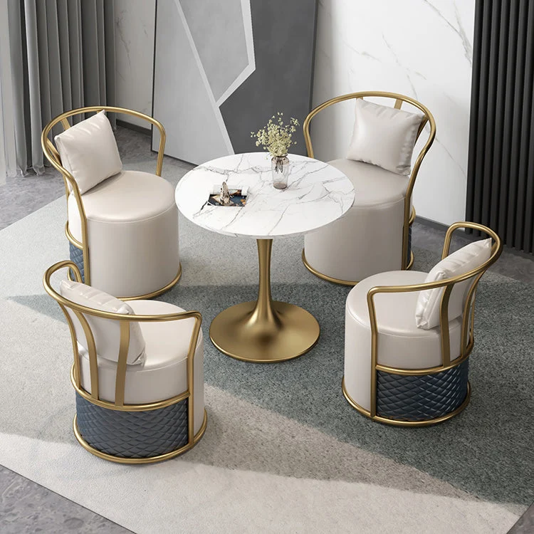 Round Sintered Stone Dining Table Traditional Luxury Tulip Table with Gold Frame
