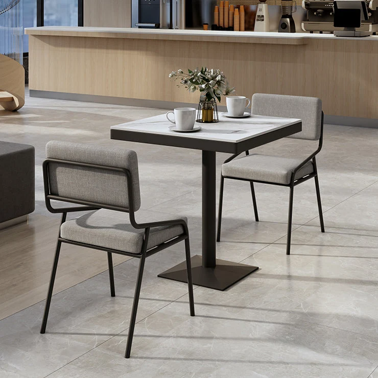 Metal Industrial Square Dining Table Sintered Stone Top Table with Pedestal
