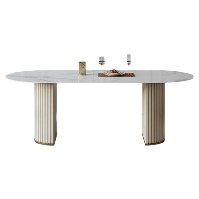 Traditional Luxury Stone Dinner Table Double Pedestal Dining Room Table