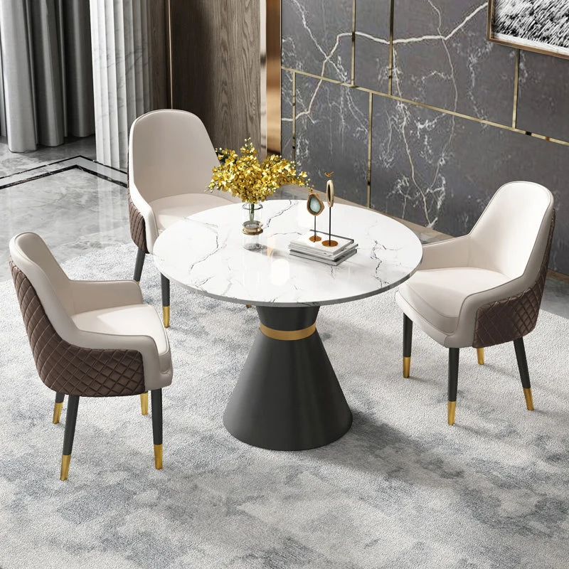 Traditional Luxury Dining Table Round White Top Pedestal Dining Table