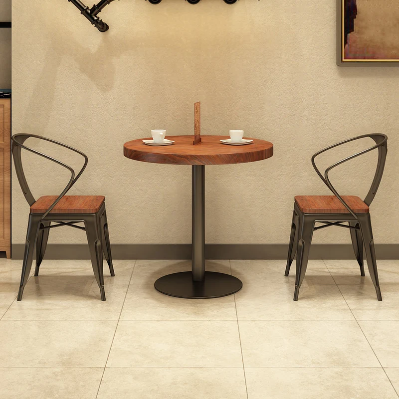 Metal Modern Round Indoor Table Pine Wood Top Table for Kitchen and Dining Room
