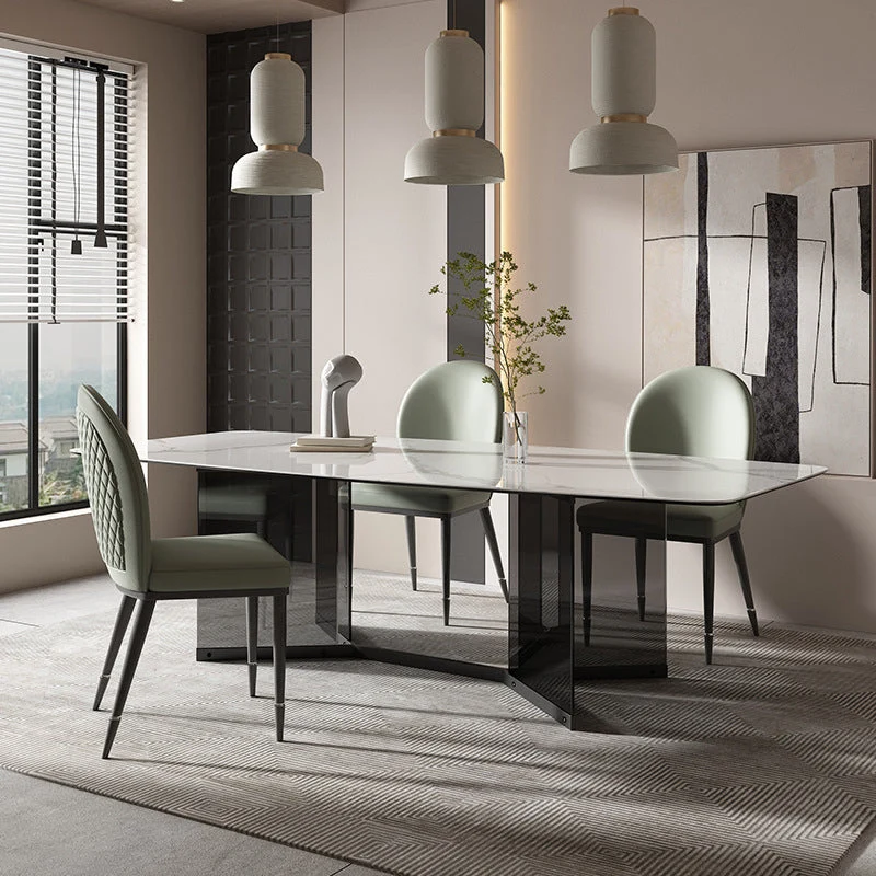 Modern Glass Base Table Rectangle Stone Top Dining Table for Kitchen