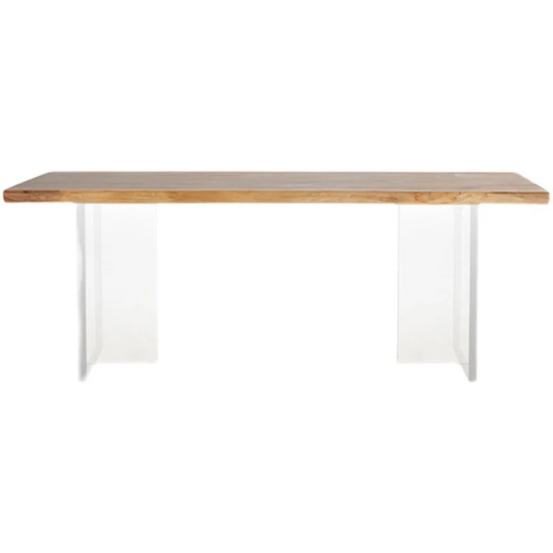 Natural Walnut Top Dining Table Modern Rectangle Transparency Acrylic Base Table