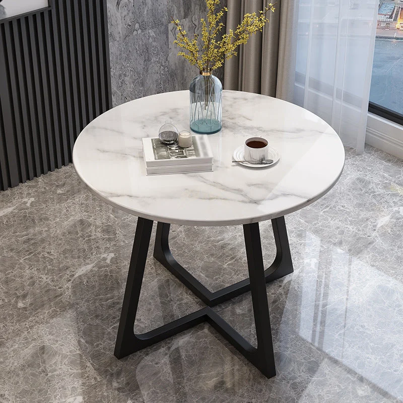 Round Stone Top Table Contemporary Style Steel Base Dining Table