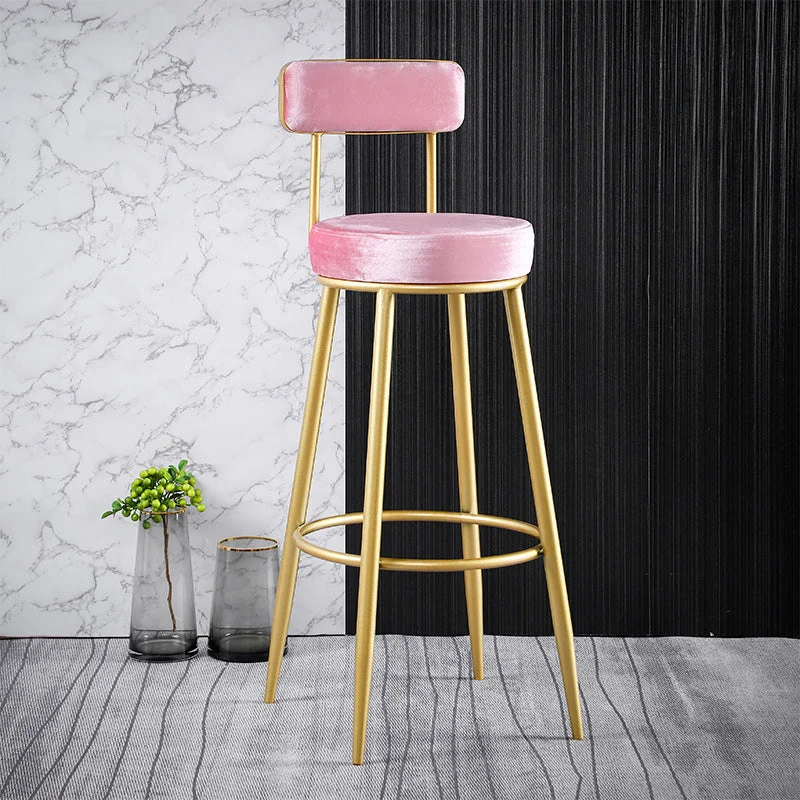 Nordic Glam Style Bar Stool Round Bar Stool with Metal Legs for Home