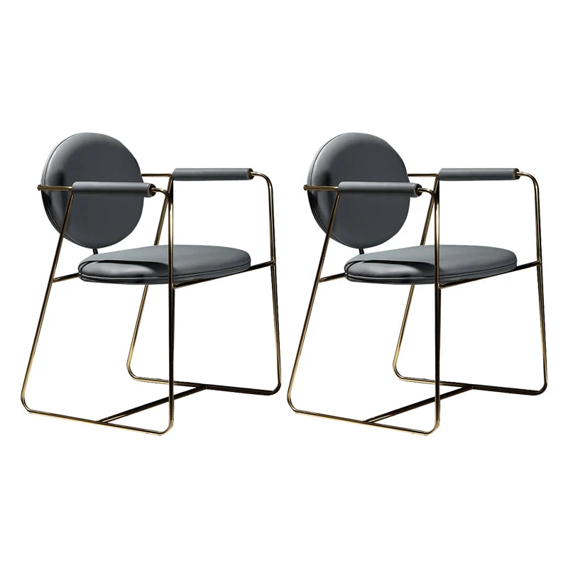 Glam Arm Chair Leather Dining Chair with Gold Frame for Home