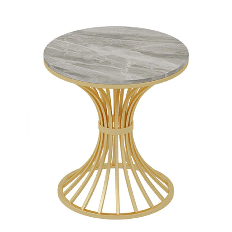 Gold Pedestal Dining Table Modern Style Round Stone Top Table