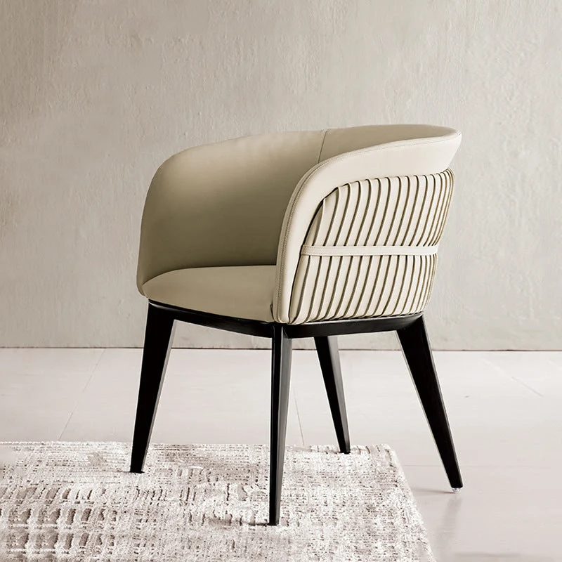 Parsons Arm Chair Leather Wooden Base Dining Chair for Dining Room