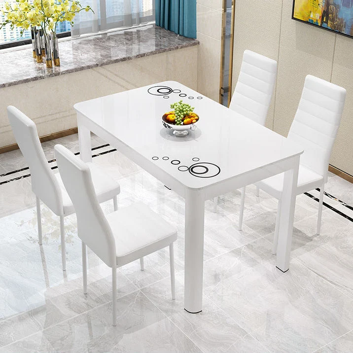 Modern Glass Table Rectangle White Base Dining Table for Kitchen