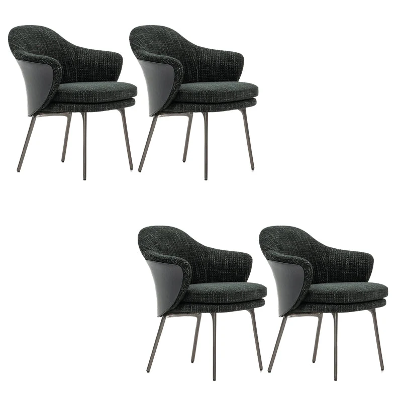 Linen Parsons Arm Chair Metal Base Indoor Dining Chair for Home
