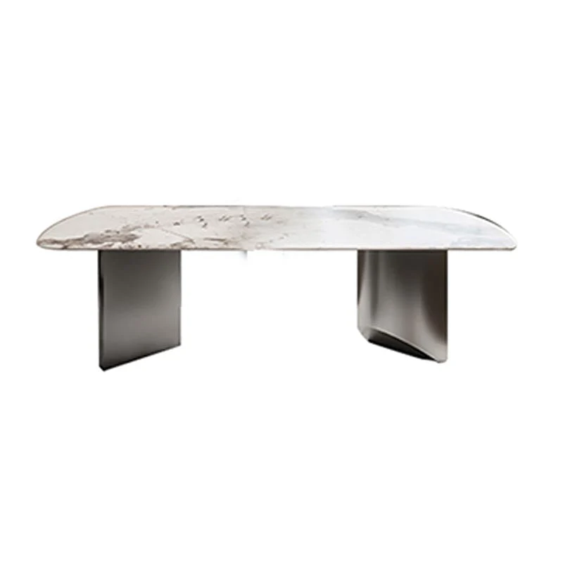 Rectangular Sintered Stone Dining Table Modern Gold Furniture with Tripod Base for Home