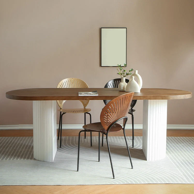Pine Solid Wood Dining Table Oval Dining Table with Double Pedestal