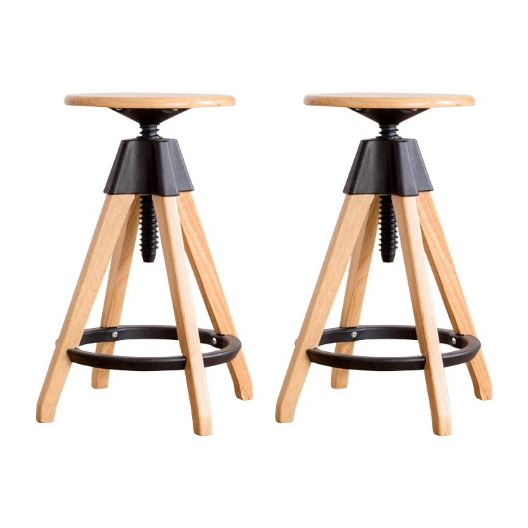 Contemporary Adjustable Height Bar Stool Rubberwood Solid Wood Bar Stool