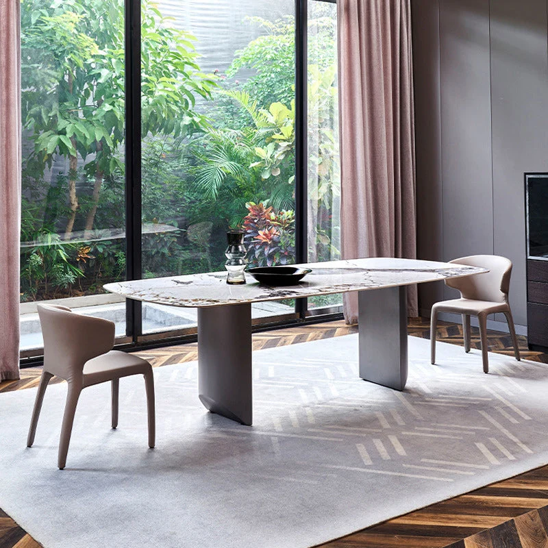 Modern Metal Base Dining Table Stone Rectangle Dining Table for Home