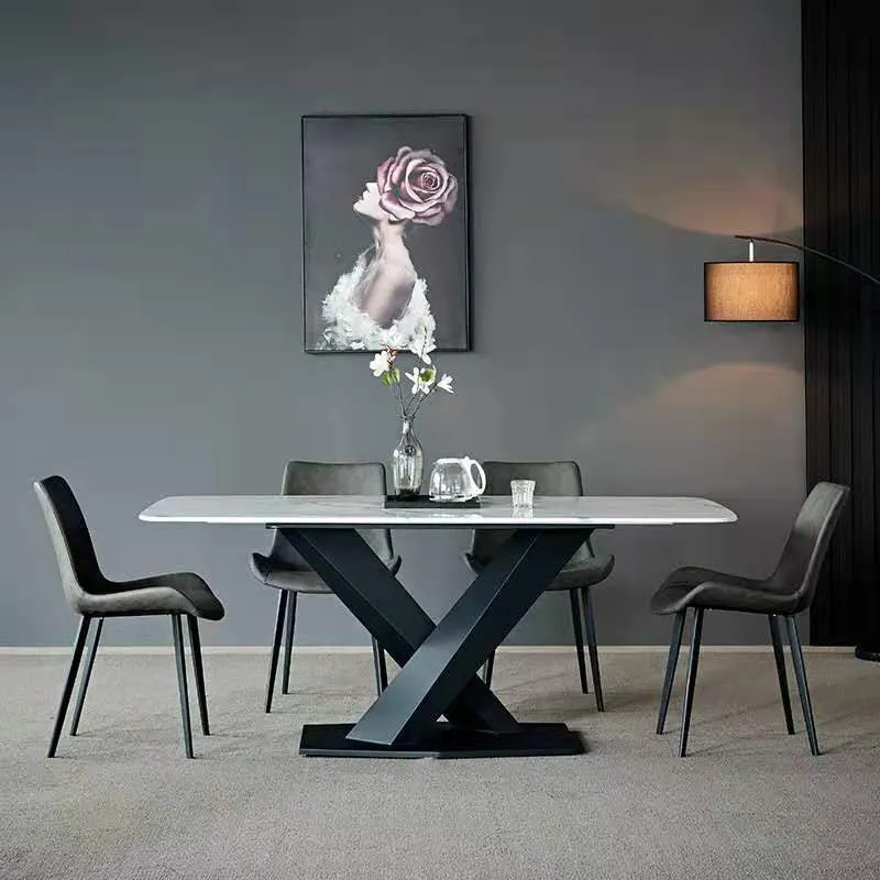 Rectangle Dining Table Industrial Dining Table with Pedestal Base