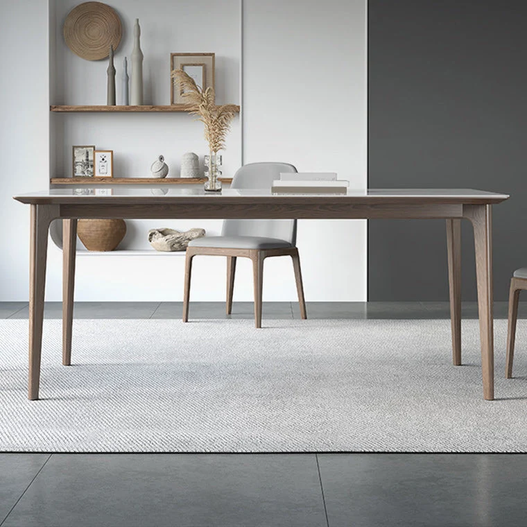 White Stone Top Dining Table Mid-Century Modern Dining Table with 4 Wood Legs