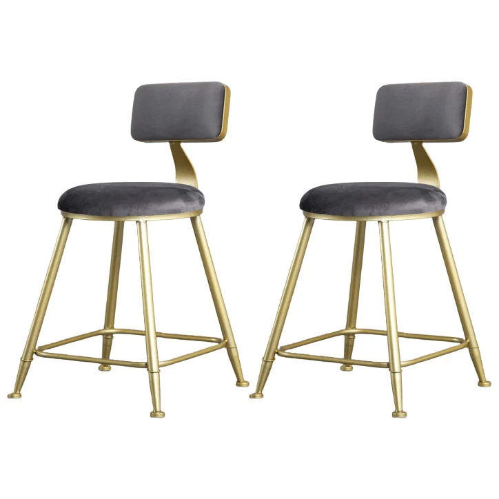 Glam Armless Backrest Counter Stool Iron Kitchen Bar Stool with Pedal and Cushion
