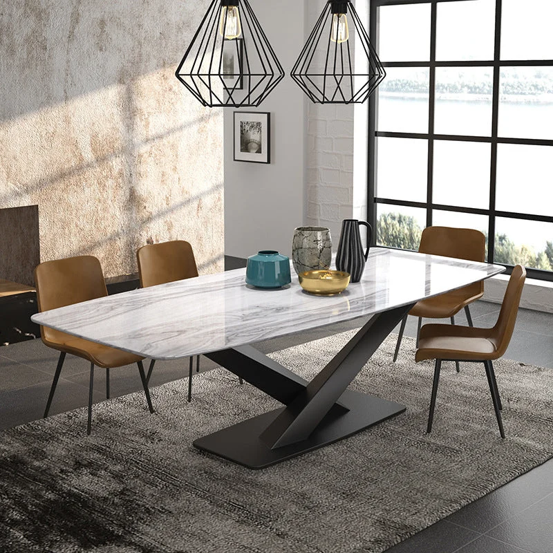 Traditional Luxury Table Metal Base Rectangle Dining Table for Home
