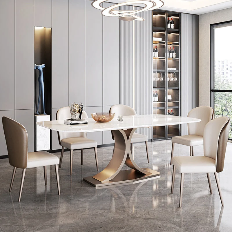 Rectangle Pedestal Table Modern Dining Table Metal Base Table for Home