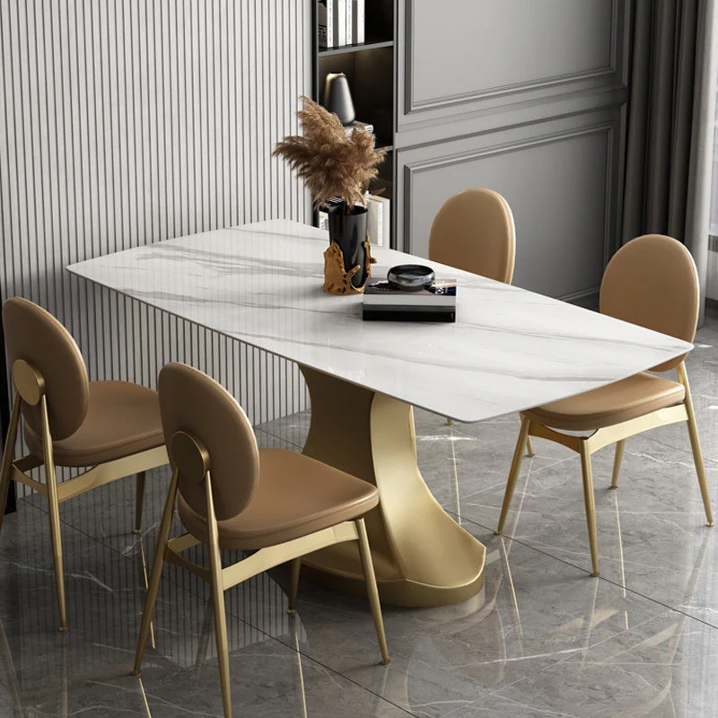 Traditional Luxury Table Metal Base Rectangle Pedestal Casual Dining Table for Home