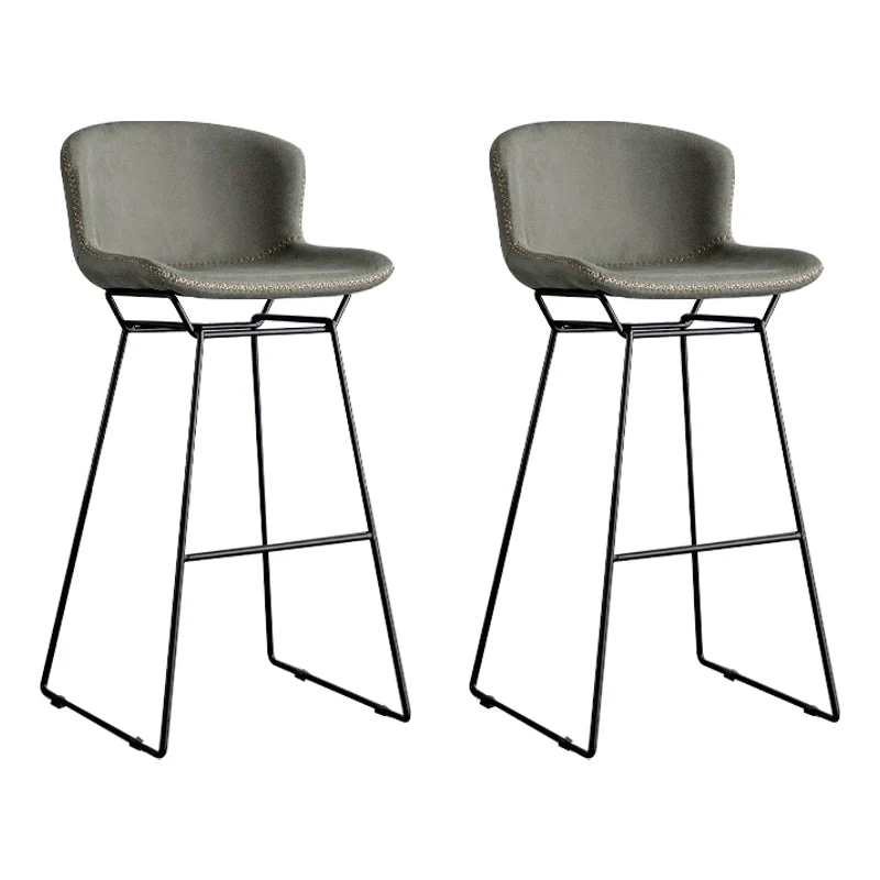 Industrial Iron Barstool Distressed Low Back Indoor Tall Stool with Faux Leather Seat