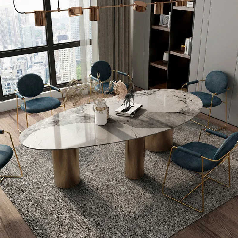 Modern Oval Table Stainless Steel Base Dining Table with 3 Legs